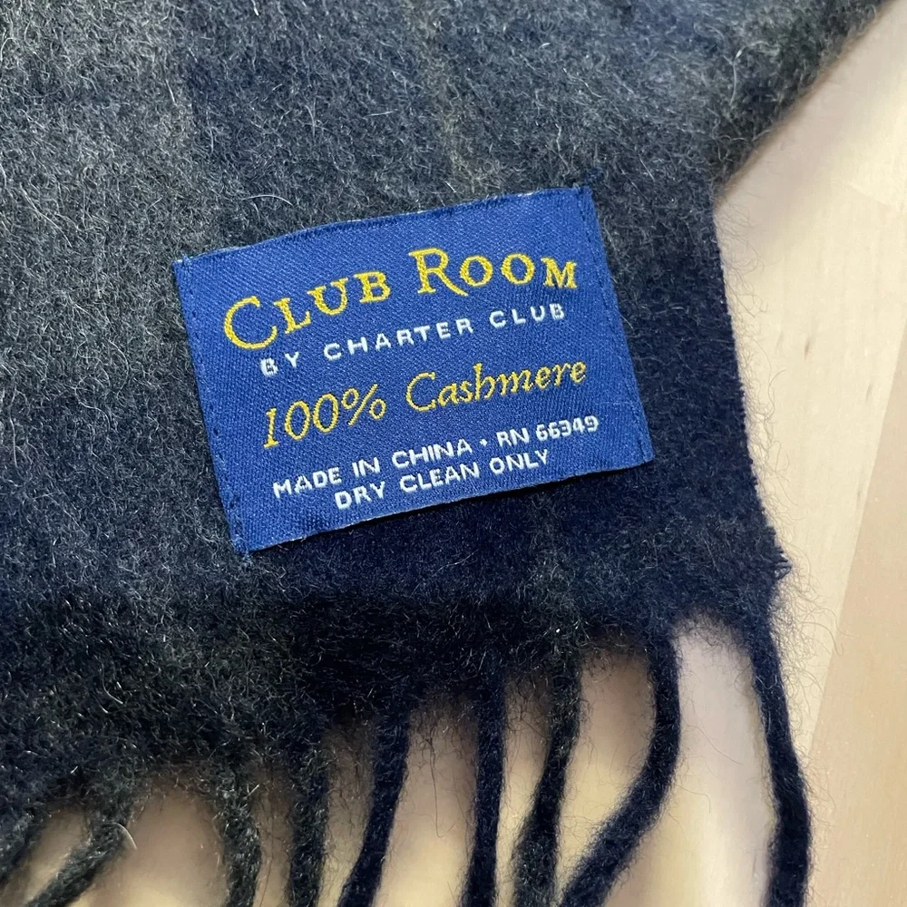 Club Room By Charter Club Navy Plaid Cashmere Scarf